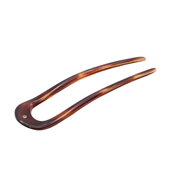 French Twist Bun Hair U Pin Tortoise Shell Celluloid with Crystal Embellishment
